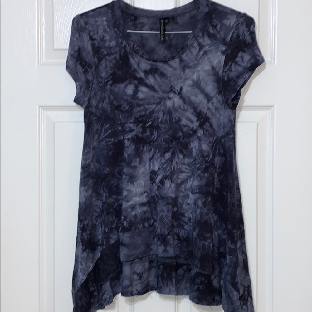 Tie Dye Blue Tunic Shark Bite Top Raw Hem XL